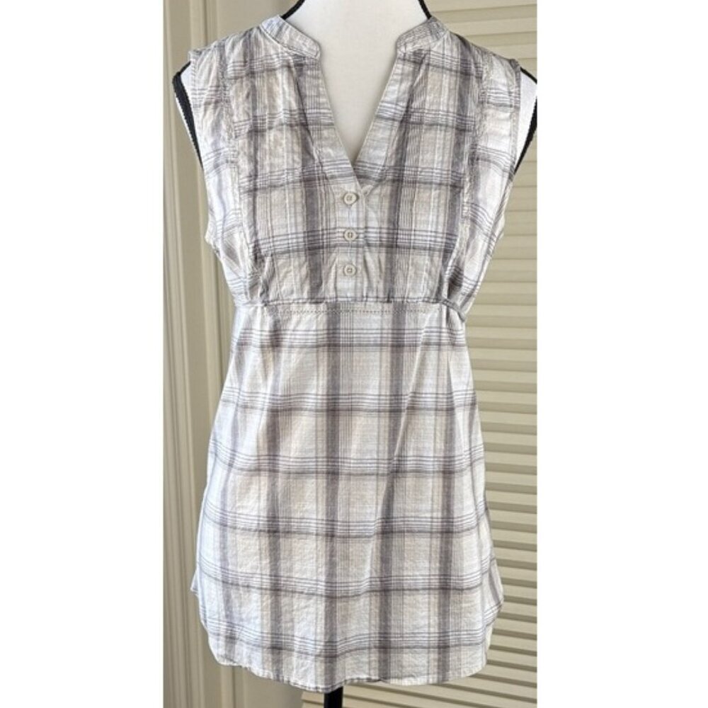 Reitmans Sleeveless Tunic Top Womens S Plaid Tie Waist Cotton Blend Casual Blous